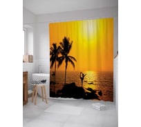 Штора (занавеска) для ванной JoyArty "Пляжная йога" из сатена, 180х200 см с крючками, sc_9717