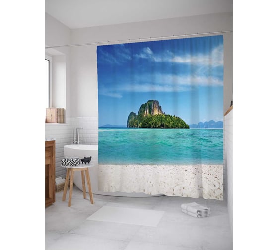 Штора (занавеска) для ванной JoyArty "Горные заросли" из сатена, 180х200 см с крючками, sc_9570 1