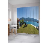 Штора (занавеска) для ванной JoyArty "Газон на террасе" из сатена, 180х200 см с крючками, sc_34957