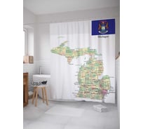 Штора (занавеска) для ванной JoyArty "Карта Штат Мичиган" из сатена, 180х200 см с крючками, sc_7194