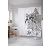 Штора (занавеска) для ванной JoyArty "Эскизный портрет кота" из сатена, 180х200 см с крючками, sc_36654