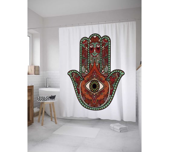 Штора (занавеска) для ванной JoyArty "Восточная хамса" из сатена, 180х200 см с крючками, sc_35439 1