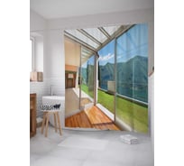 Штора (занавеска) для ванной JoyArty "Горная веранда" из сатена, 180х200 см с крючками, sc_34866