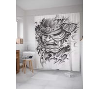 Штора (занавеска) для ванной JoyArty "Маска самурая" из сатена, 180х200 см с крючками, sc_37810