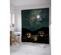 Штора (занавеска) для ванной JoyArty "Полнолуние в Хеллоуин" из сатена, 180х200 см с крючками, sc_36723