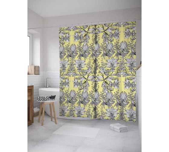 Штора (занавеска) для ванной JoyArty "Цветочный паттерн" из сатена, 180х200 см с крючками, sc_34682 1