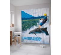 Штора (занавеска) для ванной JoyArty "Катание на дельфине" из сатена, 180х200 см с крючками, sc_7700