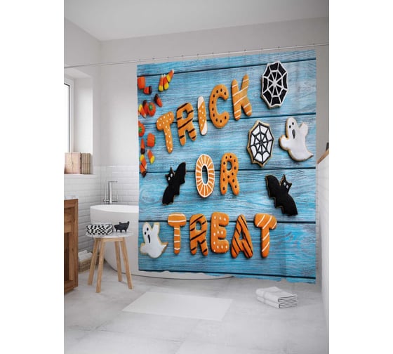 Штора (занавеска) для ванной JoyArty "Кошелек или жизнь" из сатена, 180х200 см с крючками, sc_36729 1