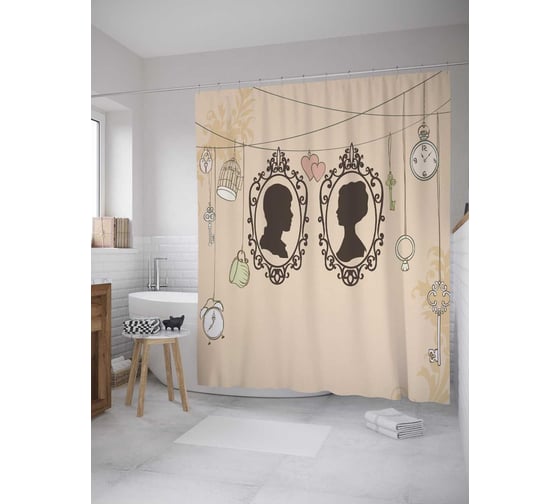 Штора (занавеска) для ванной JoyArty "Портреты молодых" из сатена, 180х200 см с крючками, sc_35171 1