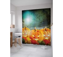 Штора (занавеска) для ванной JoyArty "Тыквы Хэллоуина" из сатена, 180х200 см с крючками, sc_5599