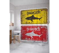 Штора (занавеска) для ванной JoyArty "Опасно, акулы" из сатена, 180х200 см с крючками, sc_7587