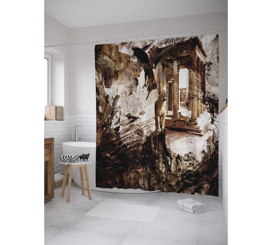 Штора (занавеска) для ванной JoyArty "Отголоски греческих мифов" из сатена, 180х200 см с крючками, sc_8018