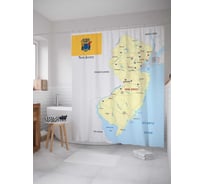 Штора (занавеска) для ванной JoyArty "Карта Штат Нью-Джерси" из сатена, 180х200 см с крючками, sc_7190