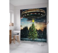 Штора (занавеска) для ванной JoyArty "Новый год у пришельцев" из сатена, 180х200 см с крючками, sc_6792