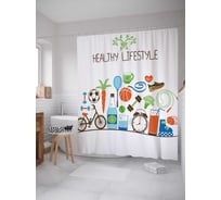 Штора (занавеска) для ванной JoyArty "Здоровые привычки" из сатена, 180х200 см с крючками, sc_36968