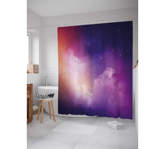 Штора (занавеска) для ванной JoyArty "Космос сквозь призму" из сатена, 180х200 см с крючками, sc_35638 1