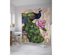 Штора (занавеска) для ванной JoyArty "Павлин в цветах" из сатена, 180х200 см с крючками, sc_9034