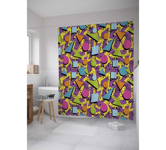 Штора (занавеска) для ванной JoyArty "Осколки геометрии" из сатена, 180х200 см с крючками, sc_36534 1