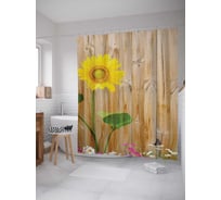 Штора (занавеска) для ванной JoyArty "Подсолнух на заборе" из сатена, 180х200 см с крючками, sc_9857