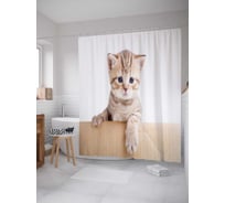 Штора (занавеска) для ванной JoyArty "Маленький котенок" из сатена, 180х200 см с крючками, sc_9634
