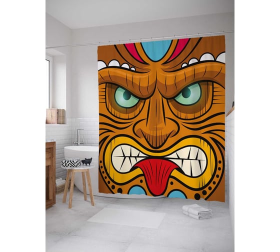 Штора (занавеска) для ванной JoyArty "Маска тики" из сатена, 180х200 см с крючками, sc_37724 1