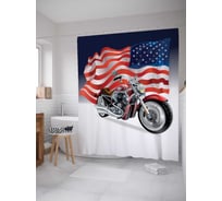 Штора (занавеска) для ванной JoyArty "На мотоцикле по Америке" из сатена, 180х200 см с крючками, sc_9936