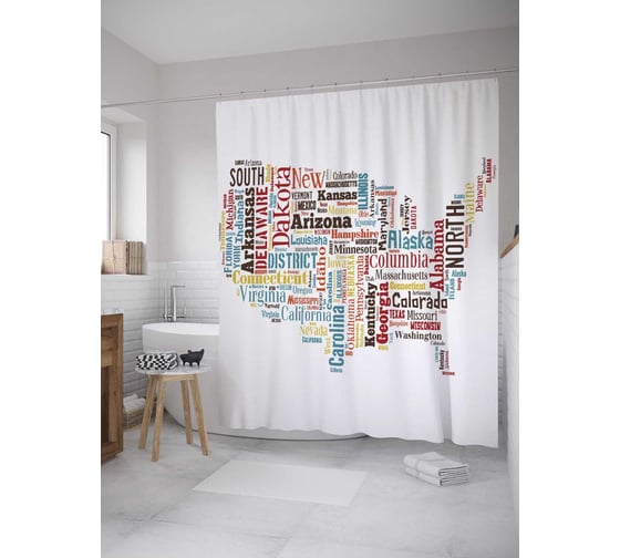Штора (занавеска) для ванной JoyArty "Карта Штаты США" из сатена, 180х200 см с крючками, sc_8530 1