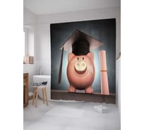 Штора (занавеска) для ванной JoyArty "Поросенок в конфедератке" из сатена, 180х200 см с крючками, sc_4497