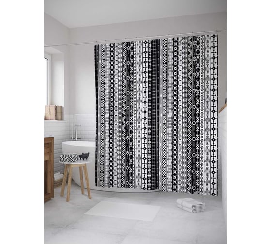 Штора (занавеска) для ванной JoyArty "Этнические полосы" из сатена, 180х200 см с крючками, sc_36586 1