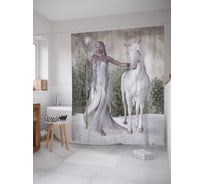 Штора (занавеска) для ванной JoyArty "Единорог и девушка" из сатена, 180х200 см с крючками, sc_62719