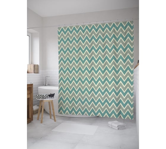 Штора (занавеска) для ванной JoyArty "Классические зигзаги" из сатена, 180х200 см с крючками, sc_61913 1