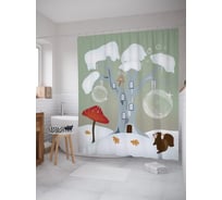 Штора (занавеска) для ванной JoyArty "Гриб и белка" из сатена, 180х200 см с крючками, sc_62706