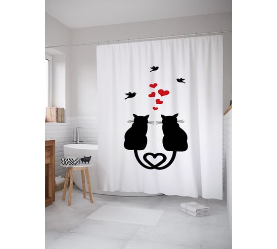 Штора (занавеска) для ванной JoyArty "Влюбленные охотники" из сатена, 180х200 см с крючками, sc_53013 1