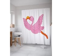 Штора (занавеска) для ванной JoyArty "Первый полет фламинго" из сатена, 180х200 см с крючками, sc_54980