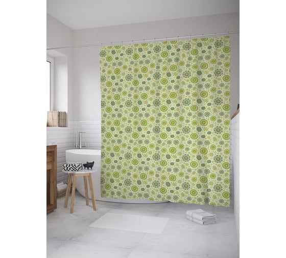 Штора (занавеска) для ванной JoyArty "Флористическая весна" из сатена, 180х200 см с крючками, sc_59045 1