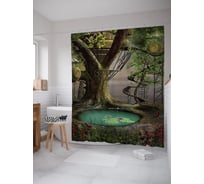 Штора (занавеска) для ванной JoyArty "Жилище на дереве" из сатена, 180х200 см с крючками, sc_62705