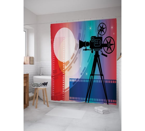 Штора (занавеска) для ванной JoyArty "В старом кинотеатре" из сатена, 180х200 см с крючками, sc_58597 1