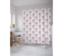 Штора (занавеска) для ванной JoyArty "Прямоугольные цветы" из сатена, 180х200 см с крючками, sc_62388