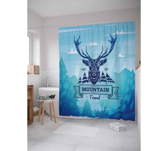Штора (занавеска) для ванной JoyArty "Эмблема оленя" из сатена, 180х200 см с крючками, sc_35745 1