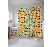 Штора (занавеска) для ванной JoyArty "Квадратная мозаика" из сатена, 180х200 см с крючками, sc_64319
