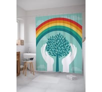 Штора (занавеска) для ванной JoyArty "Дерево под радугой" из сатена, 180х200 см с крючками, sc_63015