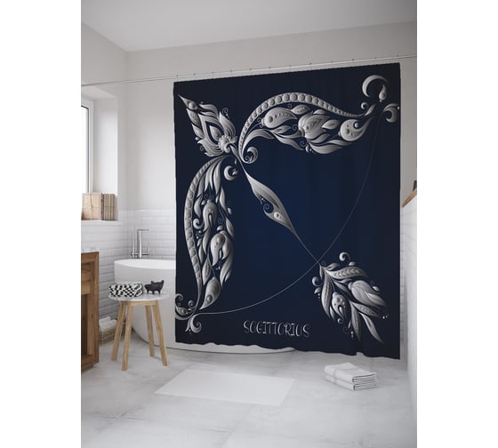 Штора (занавеска) для ванной JoyArty "Монохромный Стрелец" из сатена, 180х200 см с крючками, sc_61064 1