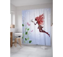 Штора (занавеска) для ванной JoyArty "Девочка дюймовочка" из сатена, 180х200 см с крючками, sc_62701