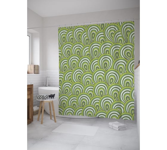 Штора (занавеска) для ванной JoyArty "Геометрический" из сатена, 180х200 см с крючками, sc_59492 1