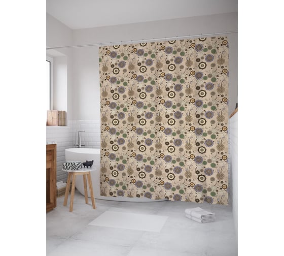 Штора (занавеска) для ванной JoyArty "Орнаментальное цветочное полотно" из сатена, 180х200 см с крючками, sc_54412 1