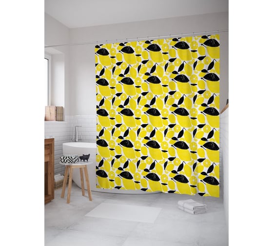 Штора (занавеска) для ванной JoyArty "Ряды лимонов" из сатена, 180х200 см с крючками, sc_64204 1