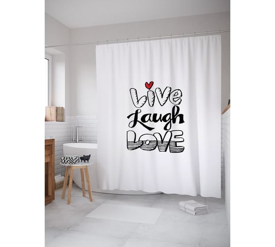 Штора (занавеска) для ванной JoyArty "Любовь к жизни" из сатена, 180х200 см с крючками, sc_53843 1