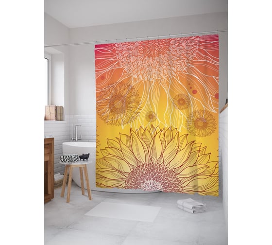 Штора (занавеска) для ванной JoyArty "Мандала подсолнуха" из сатена, 180х200 см с крючками, sc_63262 1