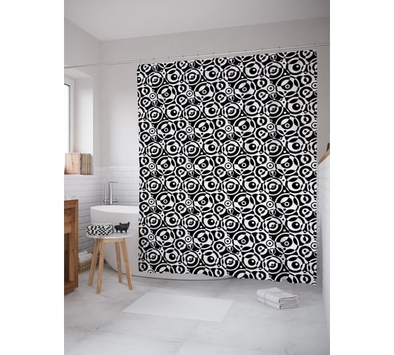 Штора (занавеска) для ванной JoyArty "Хаос кругов" из сатена, 180х200 см с крючками, sc_57525 1