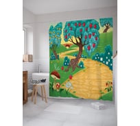 Штора (занавеска) для ванной JoyArty "Ручеек и деревья" из сатена, 180х200 см с крючками, sc_62707